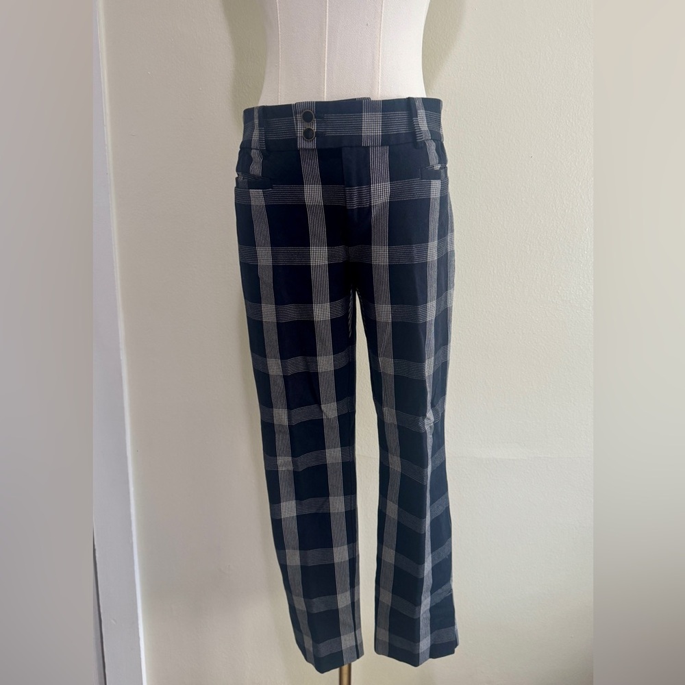 Anthropologie Checkered Cropped Pants in Blue and Gray